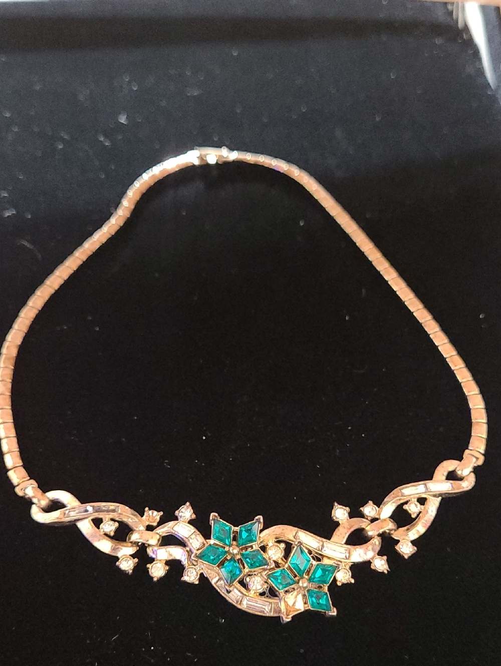 Trifari Necklace with Green Floral Gem Accents